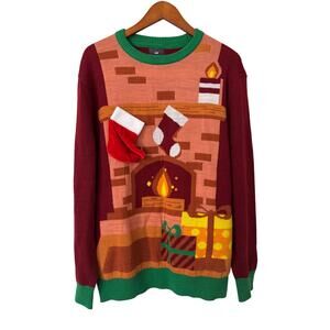 H&M Mens Christmas Stocking Fire Ugly Sweater Size Large NWT